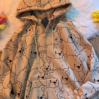 harajuku cute teddy bear hoodies preppy style hooded tops sport outwear sweatshirts women simple all match spring autumn coats