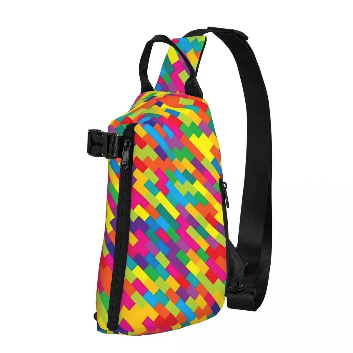 Abstract Colorful Geometric Grid Multicolored Shapes Shoulder Bags Chest Cross Chest Bag Diagonally Casual Messenger Bag