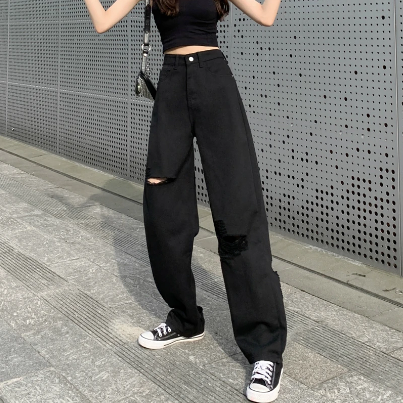 Jeans Holes Black Chic Oversized S-5XL Oversize Harajuku Women Wide Leg Hip-hop Mopping Vintage Summer High Street Casual Pants