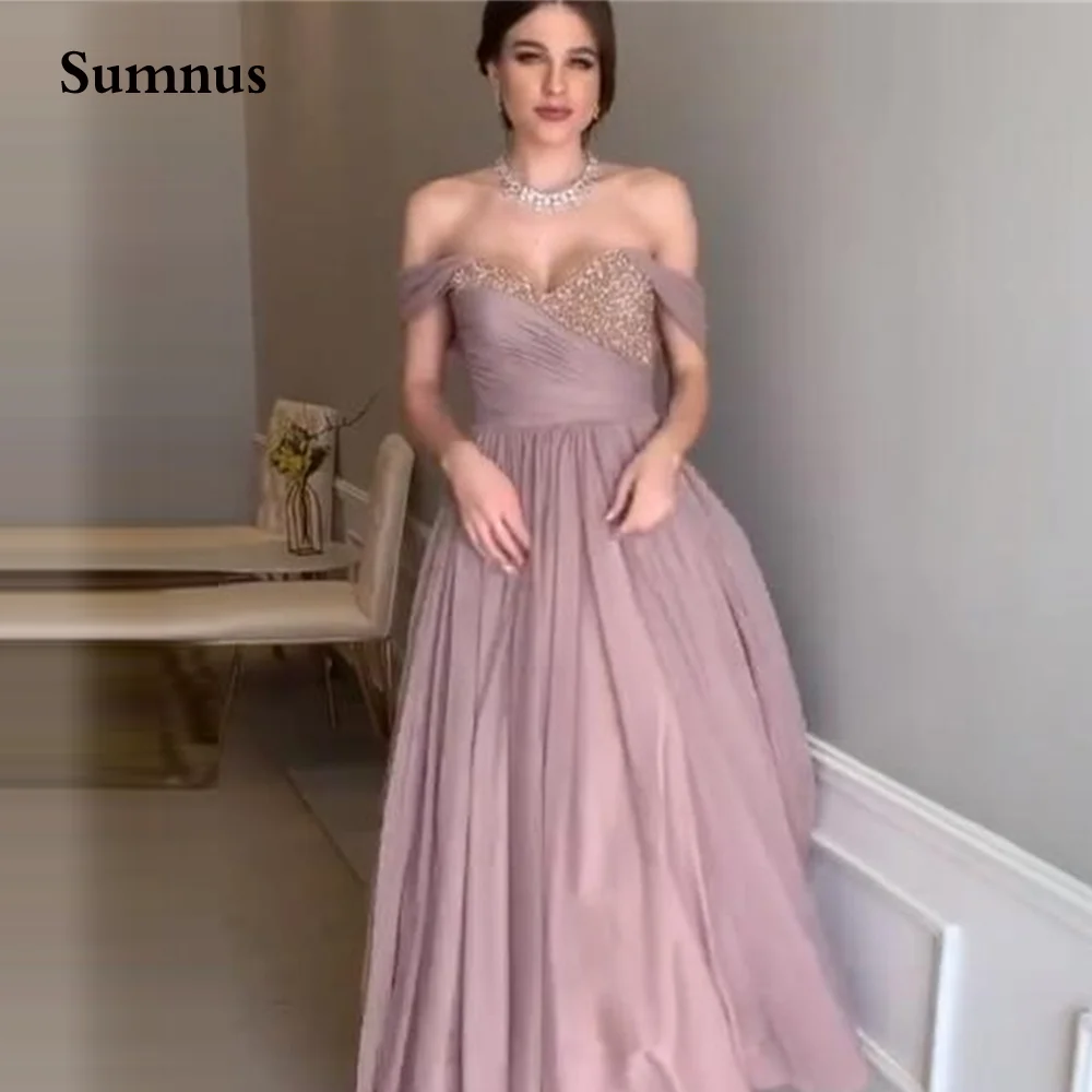 

Sumnus A Line Off Shoulder Evening Dress Tulle Off Shoulder Beading Plus Size Beach Prom Gowns Floor Length Party Cocktail Dress