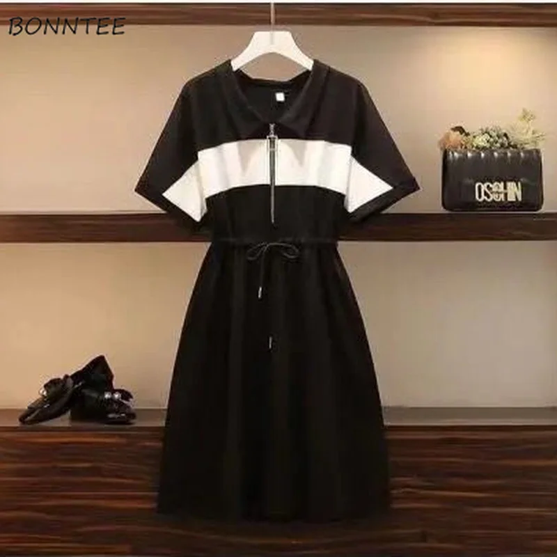 

Dresses Women Korean Street Style Summer New Collection Vintage Tunic Casual Hot Sale Temperament Simple Student All-match Soft