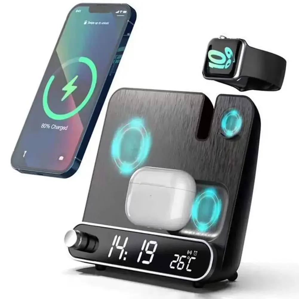 

Wireless Charger Multifunctional Led Digital Clock 15w Fast Charging Dock Station For Phone Watch Headphone