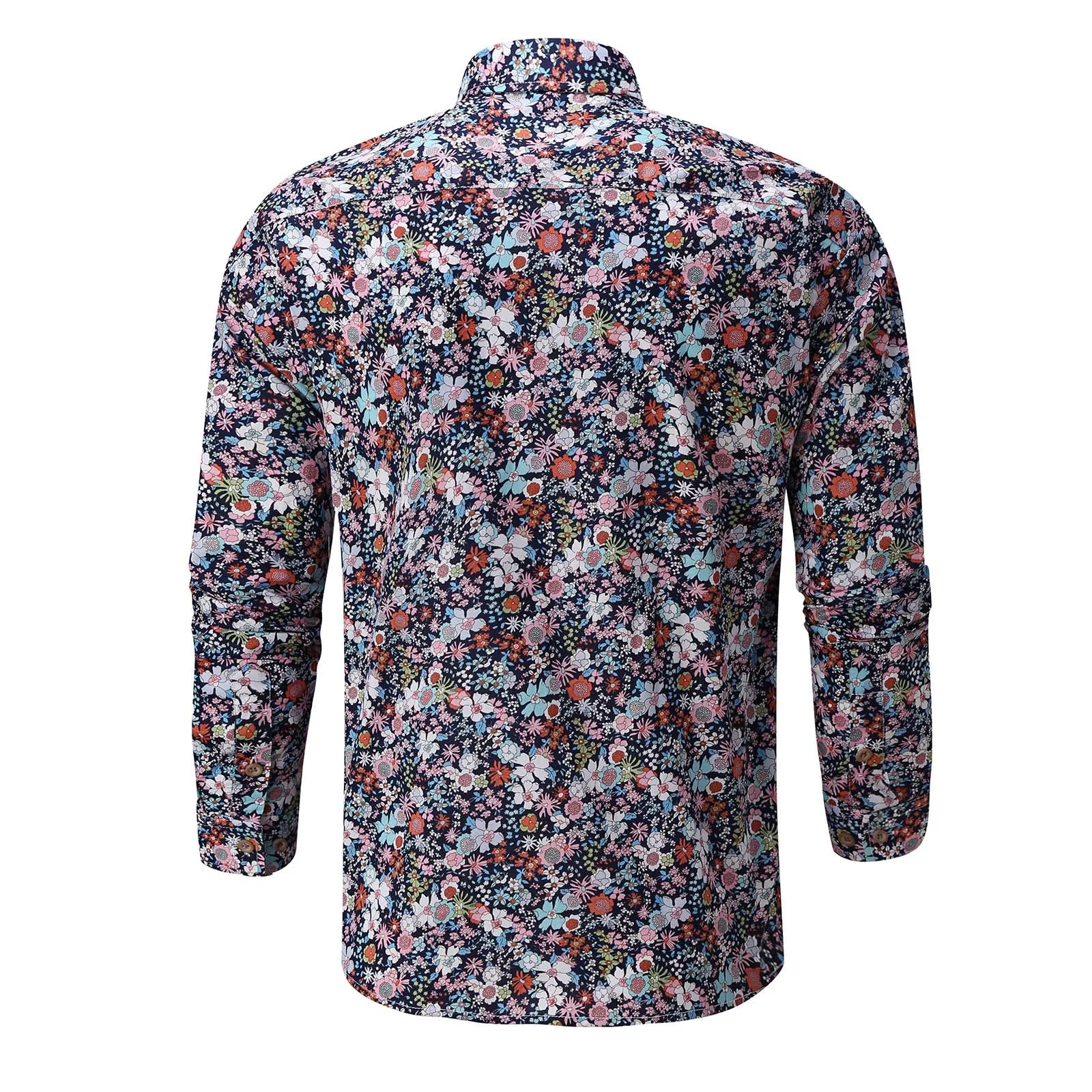 

Men's Spring And Summer Shirt Tops Long-sleeved Hawaiian Top Floral Warm Print Shirt Beach Button Work Office Shirt 5