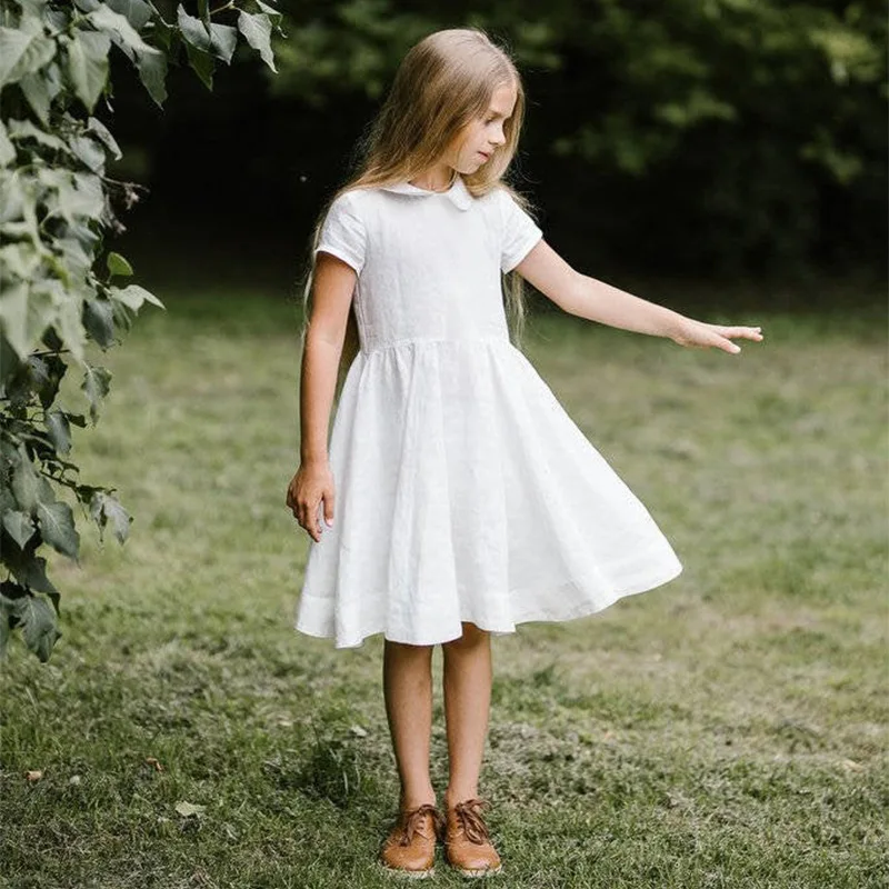 

Baby Girls Dresses Summer New Short-Sleeved Doll Collar Dress Solid Princess Dress Fashion Children'S Clothing