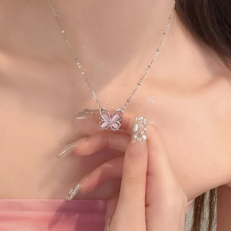

Hollow Butterfly Necklace With Zircon Shining Animal Choker Party Gift For Ladies Fashion Jewelry