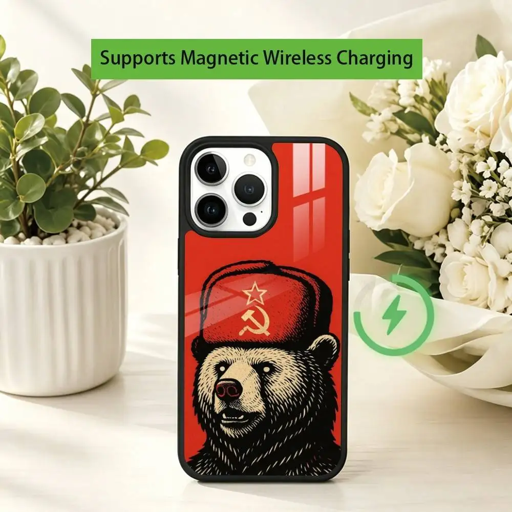 Фото Чехол для телефона с эмблемой СССР для iPhone 17, 16, 15, 14, 13, 12, 11 Plus, Pro, совместимый с магнитной беспроводной зарядкой №5