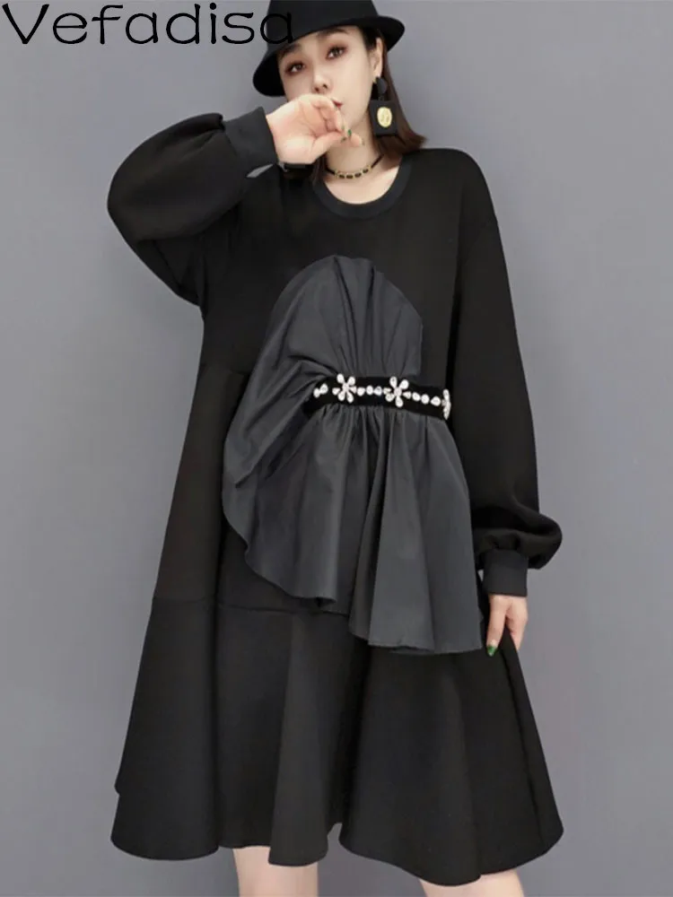 

Женское свободное платье Vefadisa, с длинным рукавом, вырезом лодочкой и оборками, соблазнительное платье с оборками, весна-осень 2023, LH1320