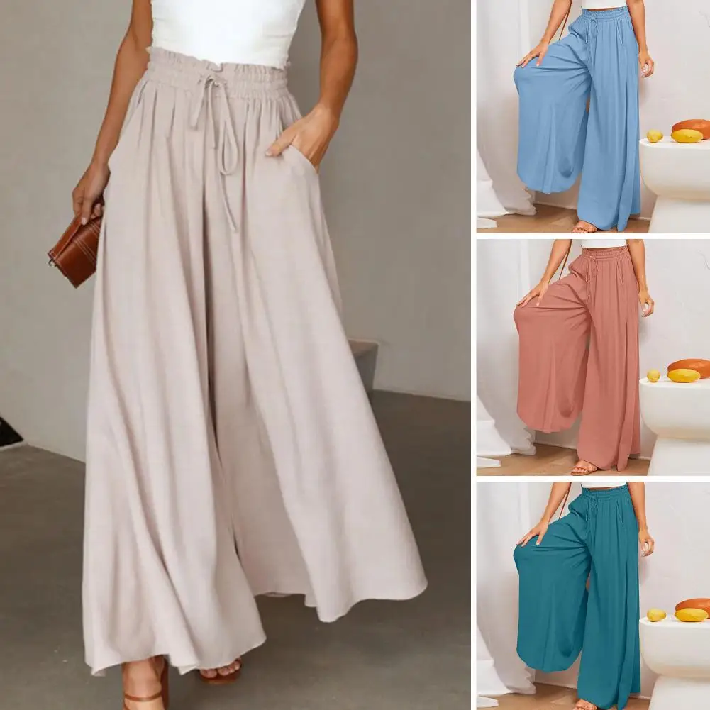 

Eye-catching Long Trousers Loose-fitting Dress-up Wearable Summer Wide Leg Pants Drawstring Trousers
