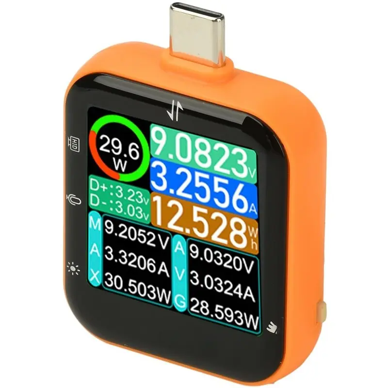 Фото [NEWA08R】 T3 Тестер мощности USB с сенсорным управлением и высокой точностью, DC 4.5-50В 6А, порт Type-C, цифровой вольтметр-амперметр с датчиком гравитации №3