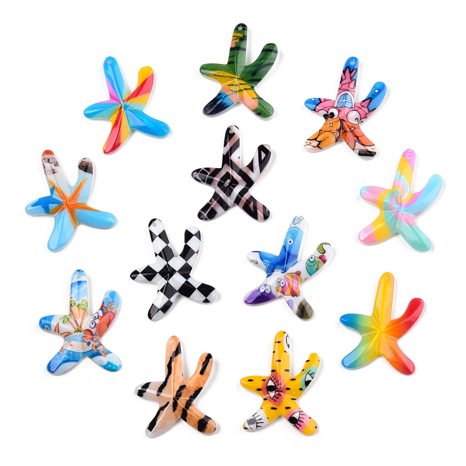 10pcs Printed Starfish Shell Pendants Natural Freshwater Shell Charms Colorful Summer Beach Jewelry Making DIY Bracelet Necklace
