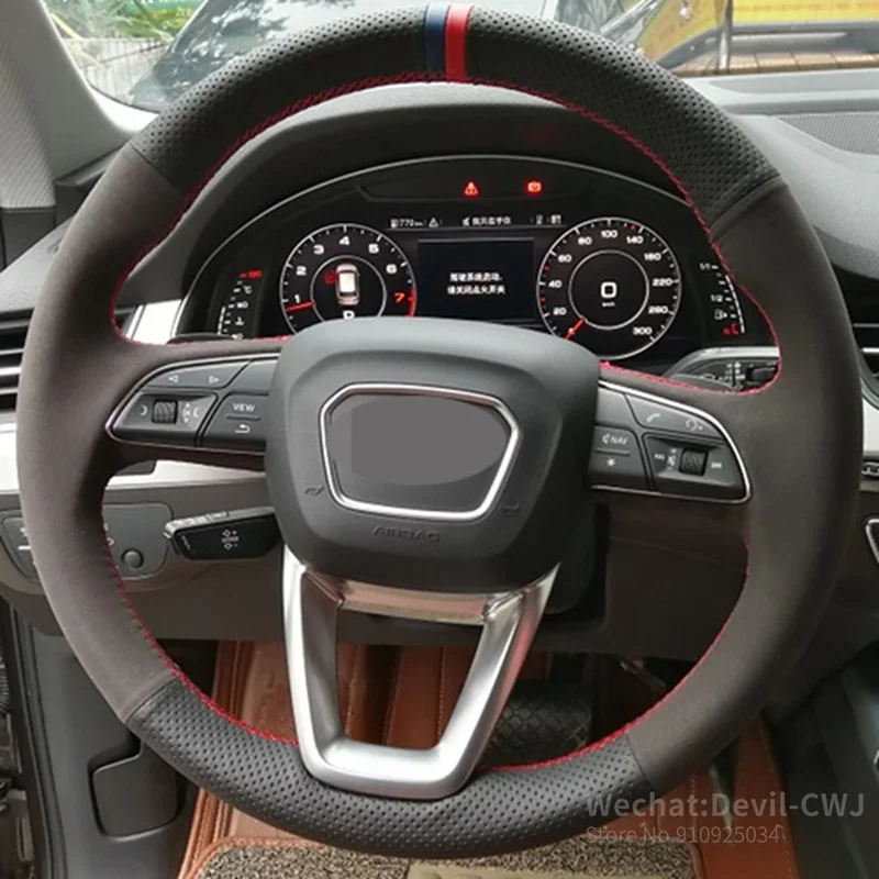 

Anti slip Black Genuine Leather Suede Soft DIY Car Steering Wheel Cover For Audi A4 Allroad Car Interior Accessories