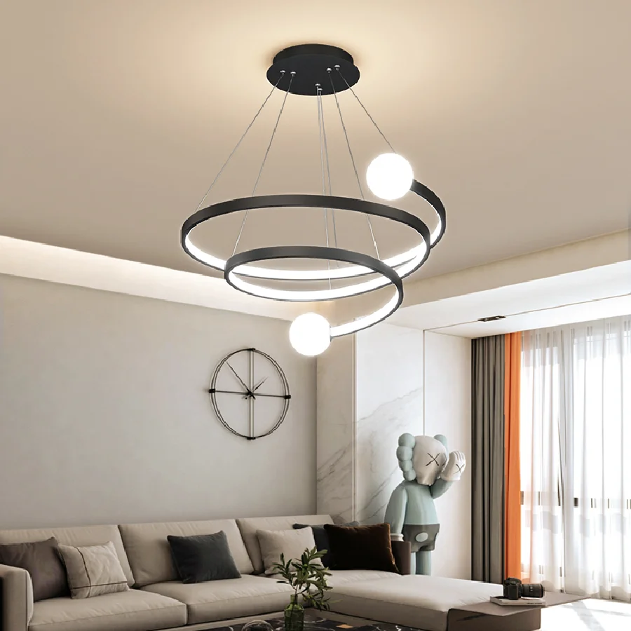 

Nordic Ring LED Chandelier For Dining Living Room Bar Creative Simple Personality Fixtures Glass Ball Luxury Deco Hanging Lights