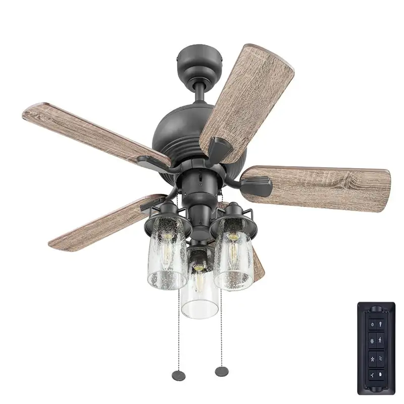 

Canyon 52" Bronze Farmhouse Ceiling Fan with 5 Blades, 3 Arm Seeded Glass Light Kit & Remote