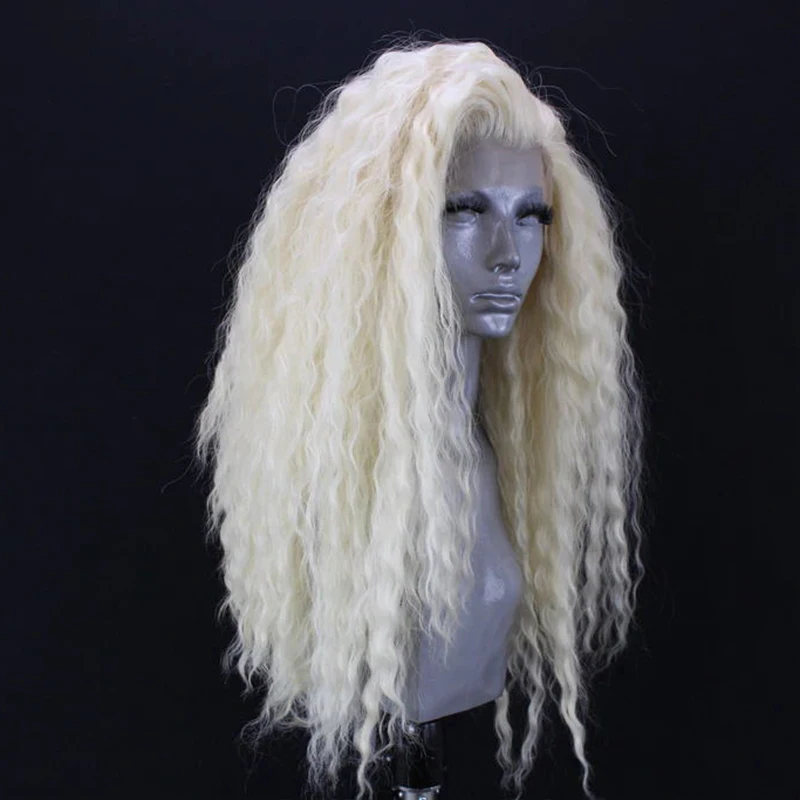 Синтетический кудрявый передний парик на сетке медовый светлый 10% человеческий