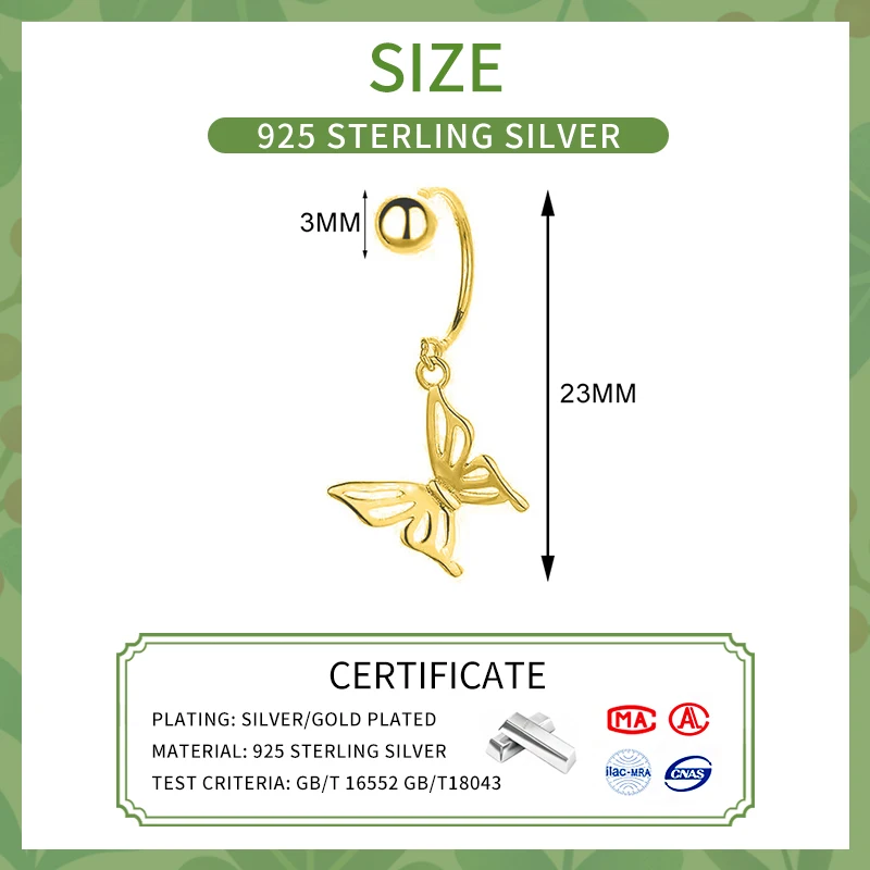 1 шт. женские серьги-гвоздики в виде бабочки