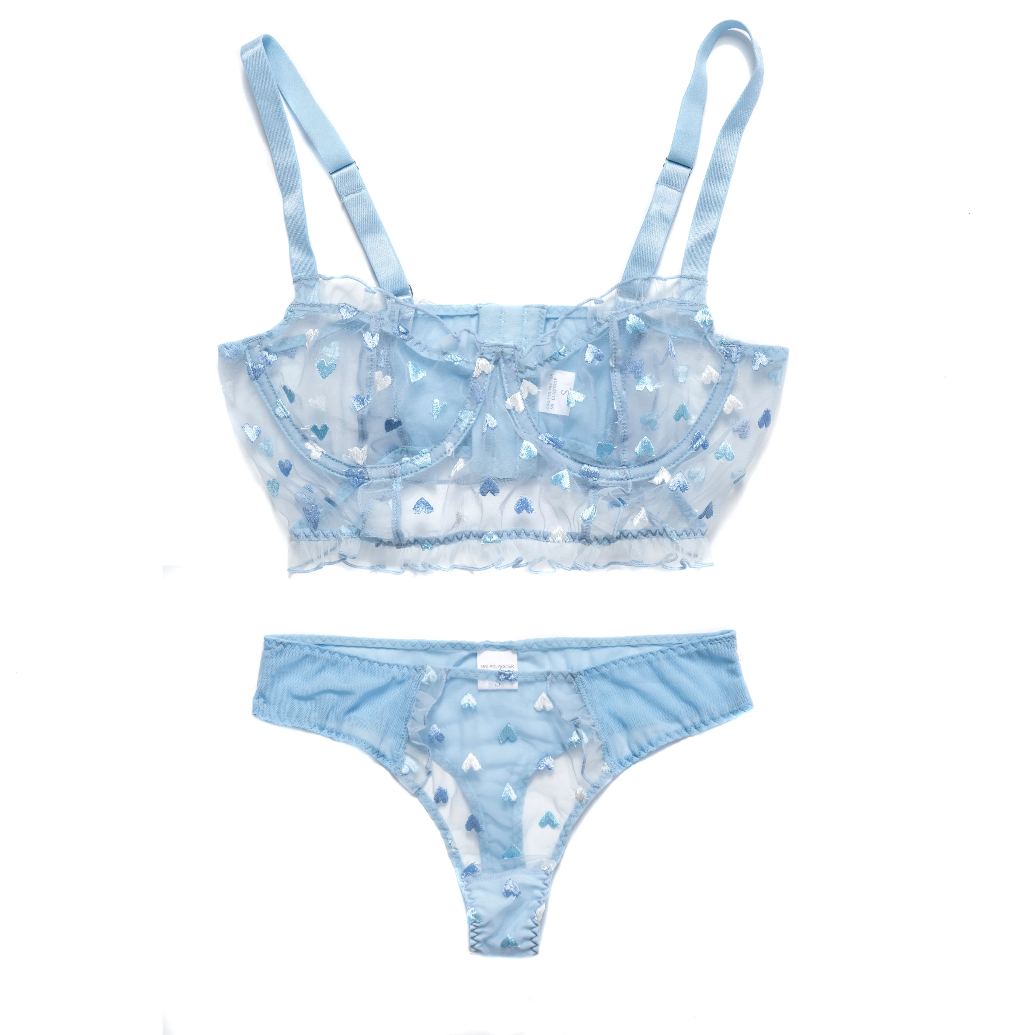 

Ultra-thin Women Underwire Push Up Lingerie Panty Set Pure Desire Niche Love Embroidery Mesh Underwear Set lingerie