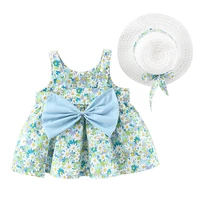 2piece summer toddler girl dresses korean cute sleeveless beach flowers princess kids dresssunhat newborn baby clothes bc009