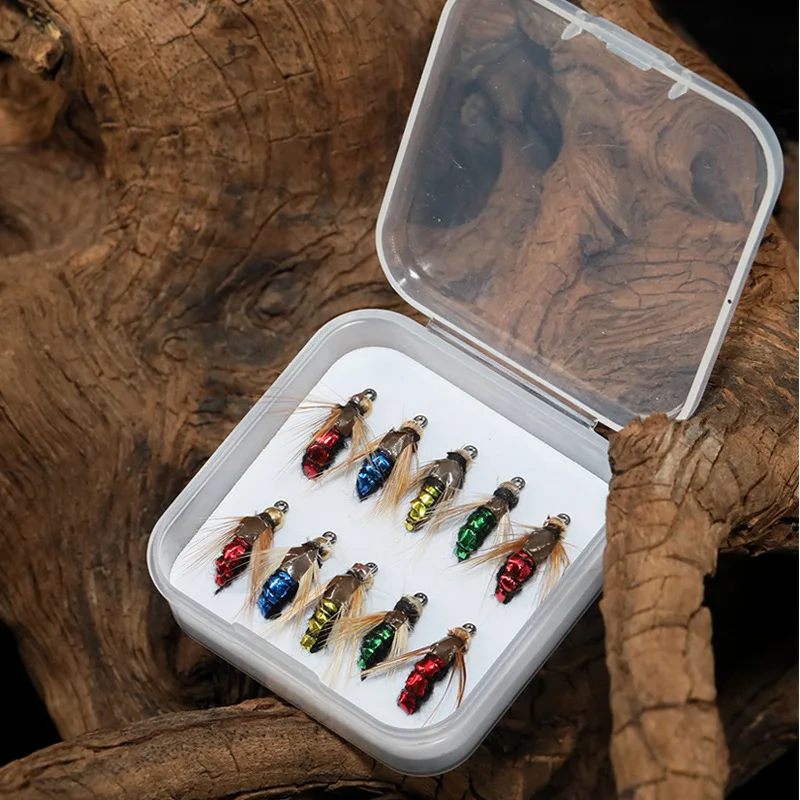 

A Set #14 Hot Sale Brass Bead Head Fast Sinking Nymph Scud Fly Bug Worm Trout Fishing Flies Artificial Insect Fishing Bait Lure