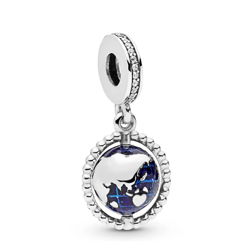 

Fit Pandora Spinning Globe Charms for Bracelet Women Jewelry Blue Enamel Travel Earth Pendant Girls Bangle Accessories Beads DIY