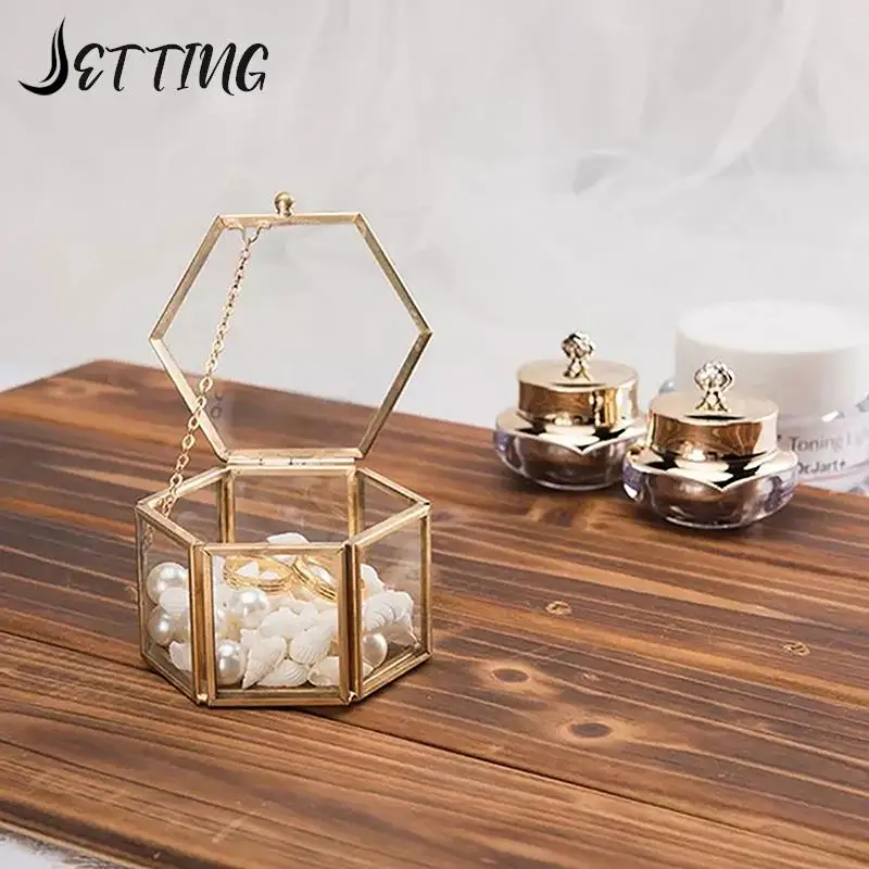 

1Pcs Geometrical Clear Glass Jewelry Box Jewelry Organize Holder Ring Box Necklace Bracelets Earrings Jewelry Accessories