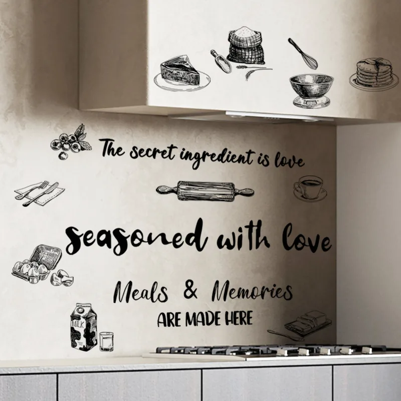 

Creative Wallpaper Knife And Fork English Slogan Kitchen Restaurant Decoration Ins Simple Modern Wall Self-adhesive Wall Sticker
