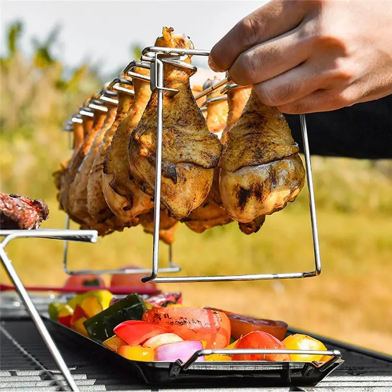 Фото Складная подставка для гриля и духовки для куриных ножек и крыльев, держатель для куриных голеней, 2 шт. №4
