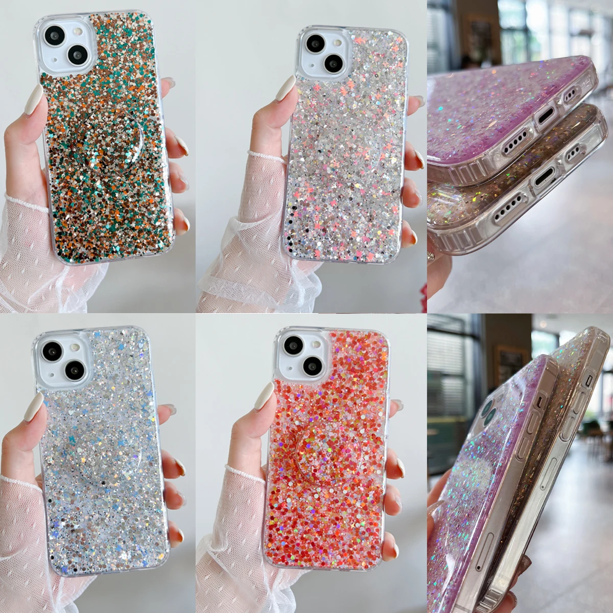 

Luxury Bling Glitter Phone Case Kickstand For iPhone 12 13 11 Pro X XS Max XR Silicon Cover For iPhone 7 8 6 6S Plus Back cover