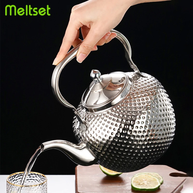 

Stainless Steel Teapot Hammered Spherical Kettle with Strainer Induction Cooker Stove Tea Pot Drinkware Kitchen Accessories