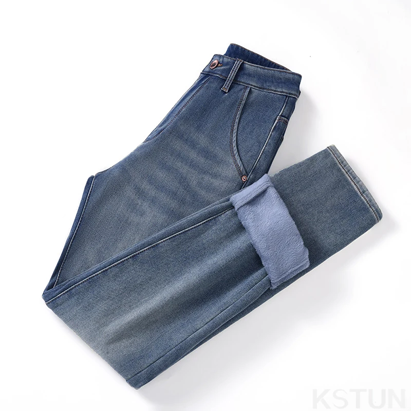 2024 зимние теплые джинсы мужские маленькие желтые с флисом утепленные джинсовые