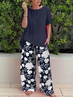 stylish matching sets women summer blouses pants tracksuit outifits zanzea 2022 fashion floral wide leg pants sets beach tunic