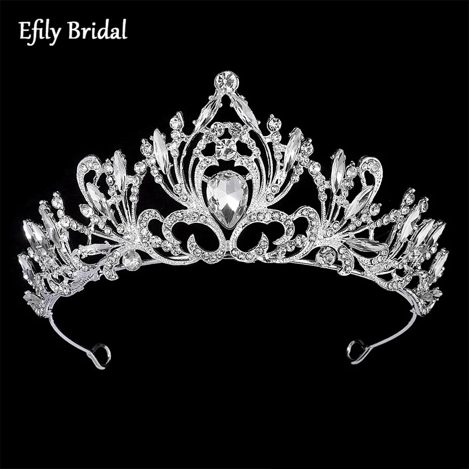 

Efily Trendy Bride Crystal Crown Wedding Hair Accessories Bridal Luxury Silver Color Rhinestone Tiara Headpiece Bridesmaid Gift