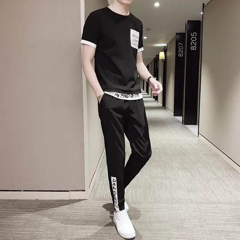 2023 New Short Sleeve T-shirt Set Casual Clothing Men's Summer 2-Piece Set Tracksuit Men Half O-Neck Mens Clothes