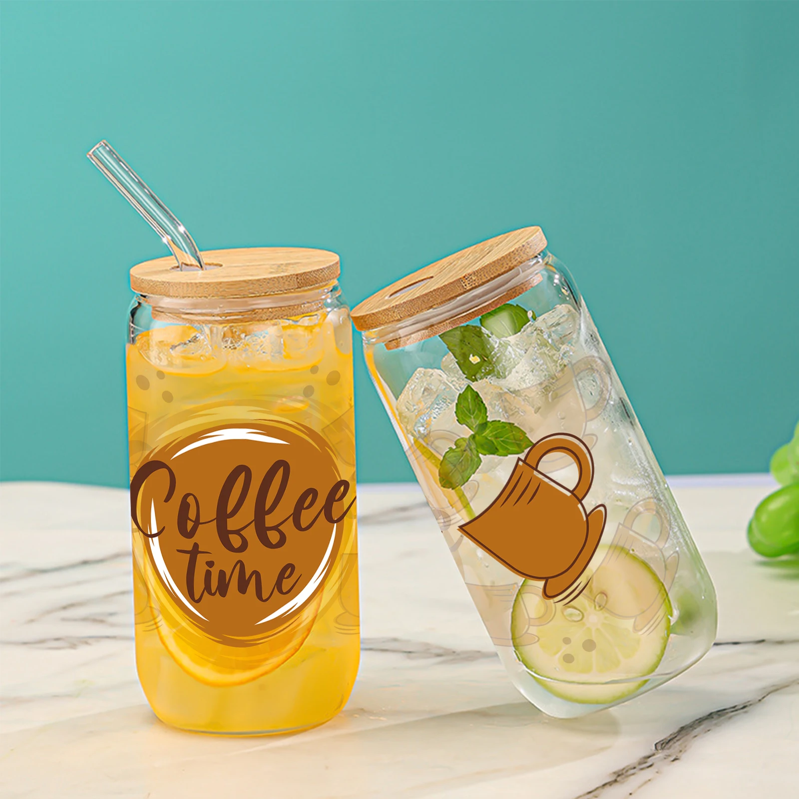 1 Шт. Прозрачная Стеклянная Кофейная Чашка С Бамбуковой Крышкой И Соломинкой