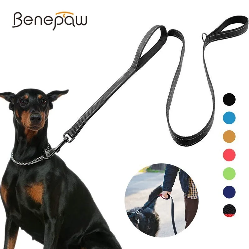 

Светоотражающий мягкий поводок Benepaw для собак с двумя ручками, прочный маленький средний большой Поводок для дрессировки собак, нейлоновый свинцовый поводок 7 цветов