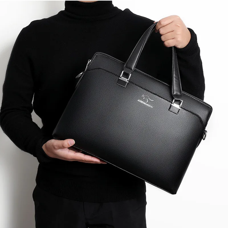 New PU Leather Men's Briefcase With Zipper Business Handbag Horizontal Male Laptop Bag Vintage Shoulder Messenger Bag
