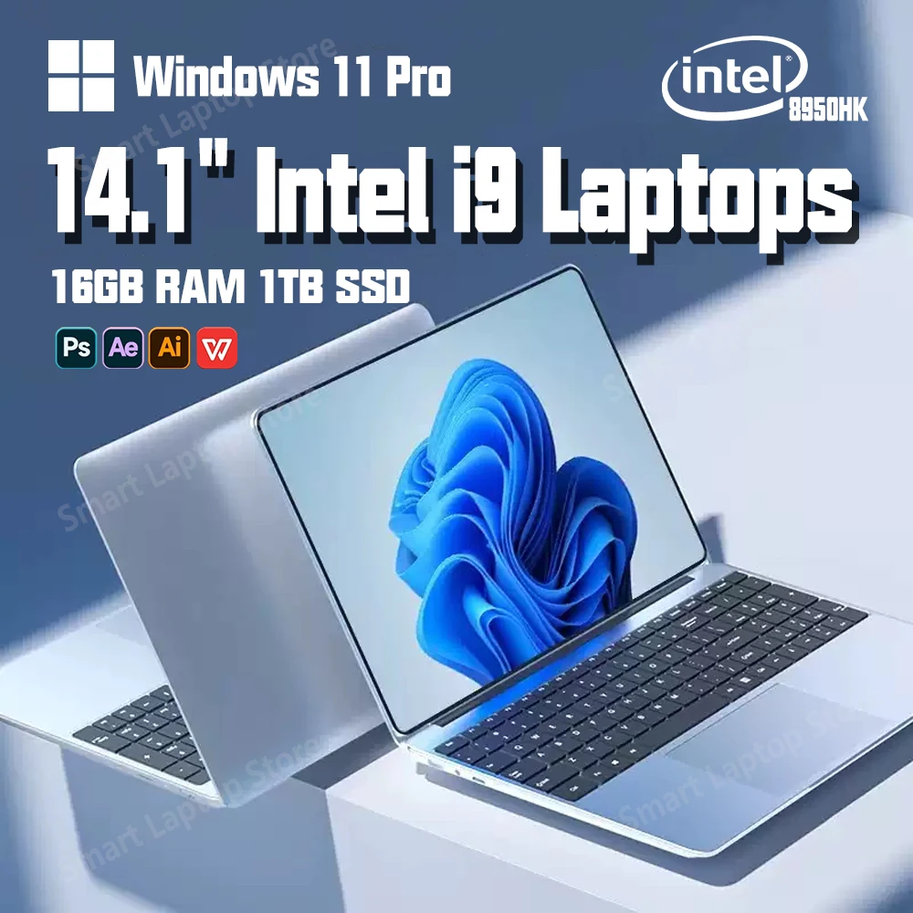 14 1-дюймовый портативный компьютер с Windows 11 Pro Intel Core i9 8950HK HD-экран 16 ГБ ОЗУ 1 ТБ 2 SSD