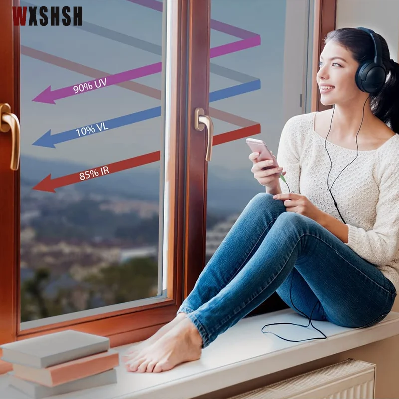 Heat Insulation Glass Sticker 49%Infrared blocking rate Anti-UV Sunlight Shading Vinyl Roll Foils Half Black 4m Length | Дом и сад