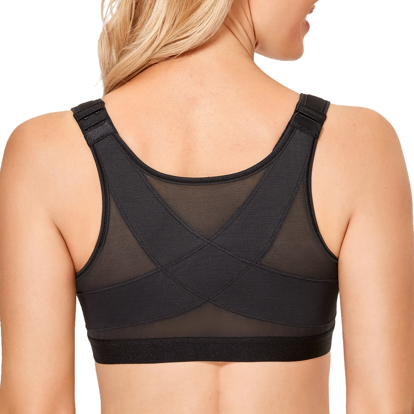 Full Coverage Front Closure Bra X Back Wire Free Back Support Posture Bra Plus Size Non-padded For Women Posture Corrector