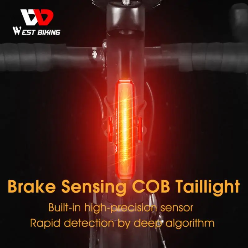 

For West Biking Intelligent Sensing Brake Tail Light Bicycle Cob Light Road Mtb Saddle Rear Flashing Light Bicycle Accessories