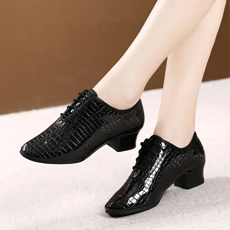Women Ballroom Dance Shoes Latin Ladies Modern Jazz Dance Shoe Silver Black 5cm Heels PU Outdoors Girls Salsa Dancing Sneakers
