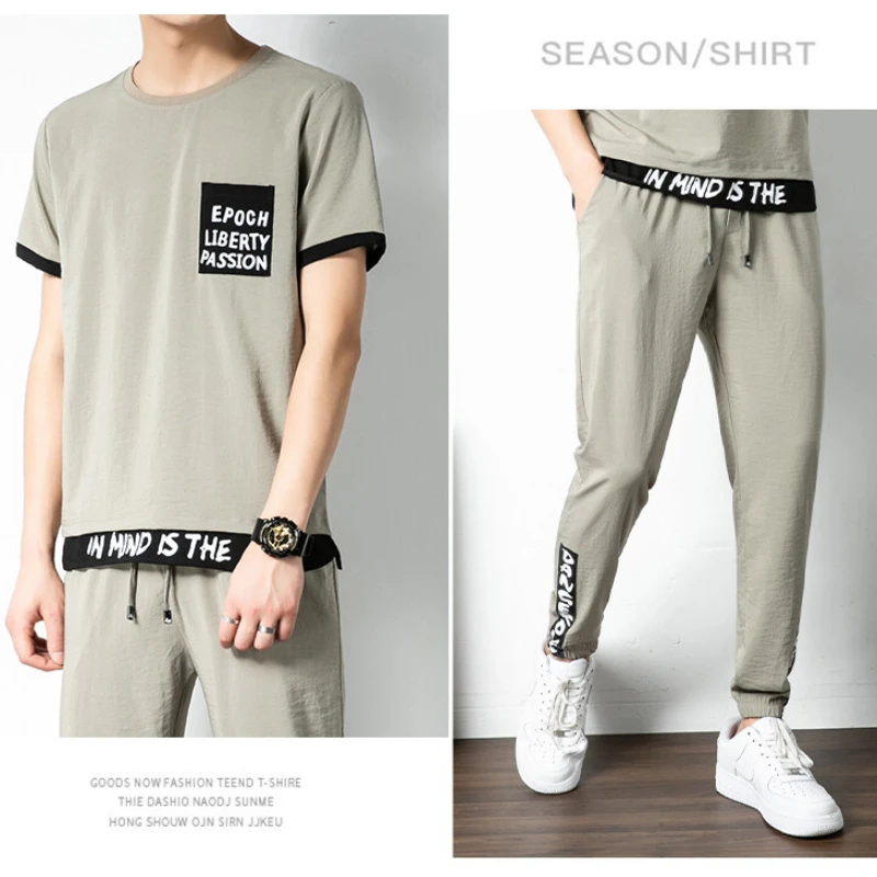 2023 New Men's Suit Short-sleeved T-shirt and Trousers Two-piece Hip-hop Street Suit Spring and Summer Suit Fashion Casual Suit
