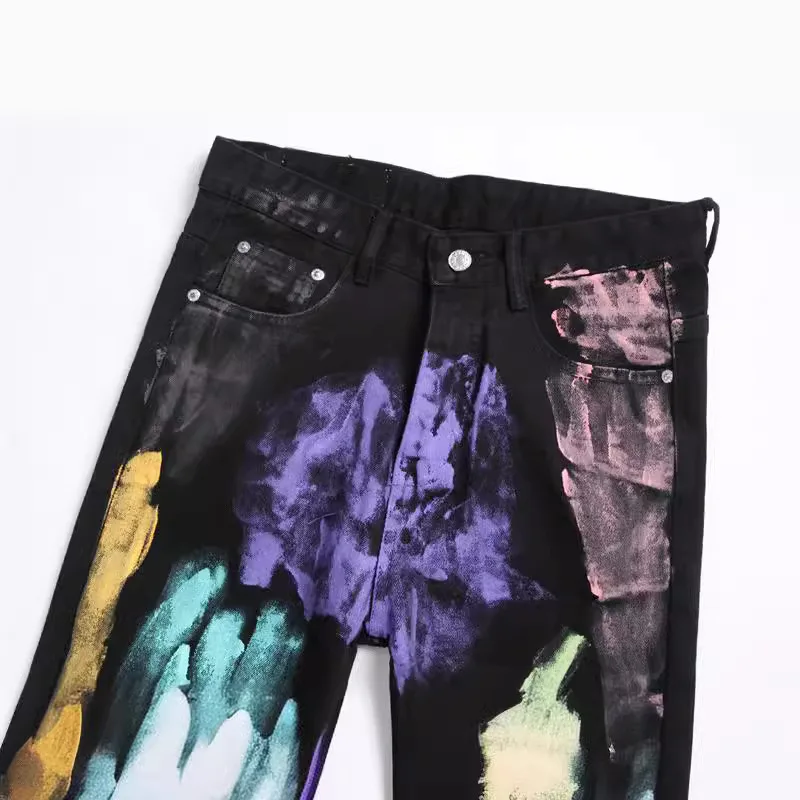 Джинсы мужские прямые с принтом модные штаны из денима в стиле панк уличная