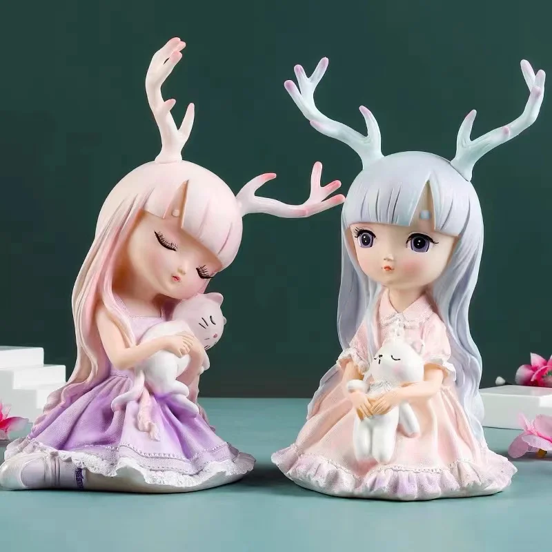 

Creative Deer Fairy Sculptures Children's Room Decoration Car Interior Ornament Resin Crafts Statues Desk Decor Birthday Present