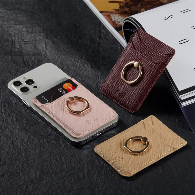 

Anti RFID Wallet Blocking Cell Phone Ring Socket Card Holder PU Leather ID Credit Card Bag Wallet Case Sticker Phone Stand