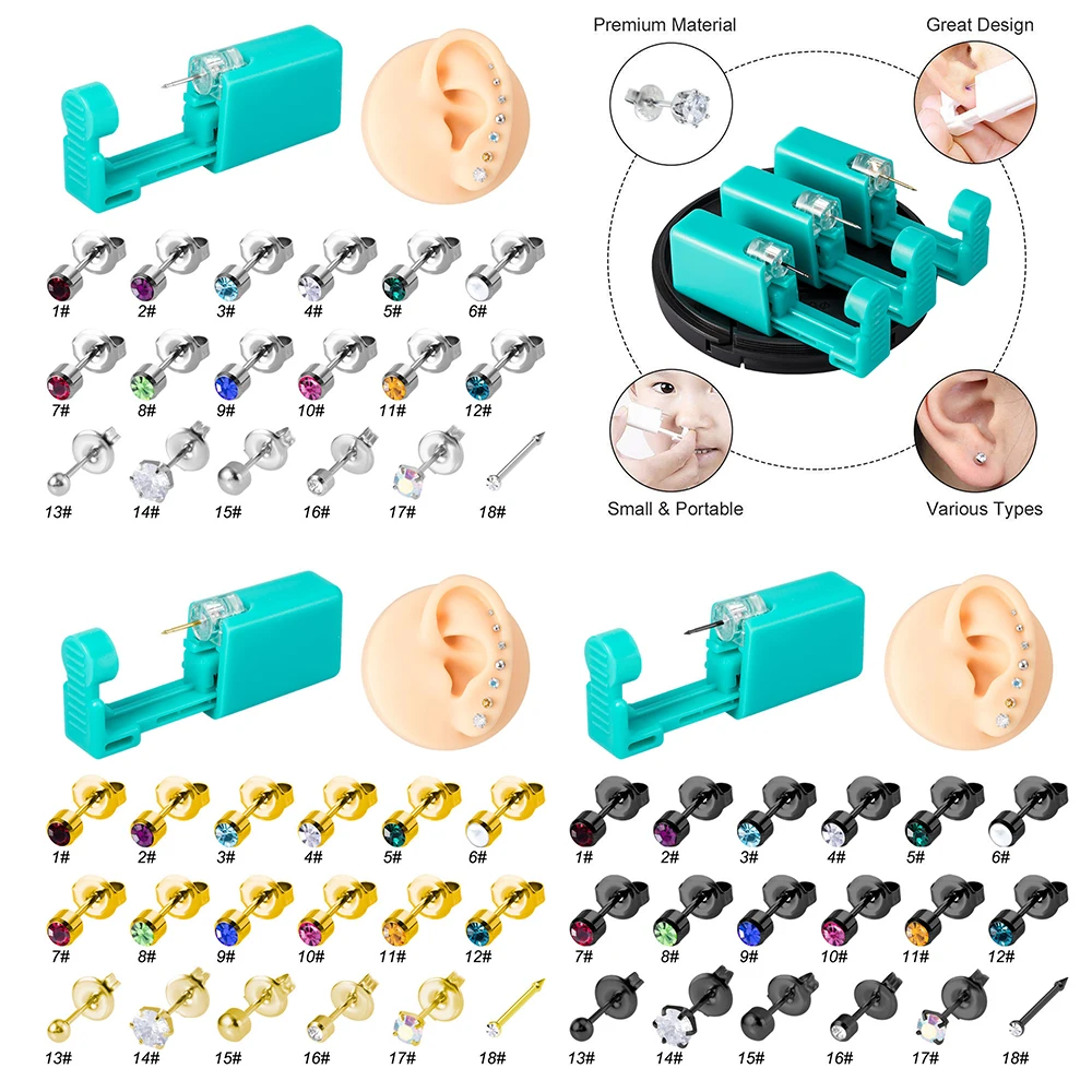 1 Unit Disposable Sterile Ear Piercer Tool Machine Kit Stud No Pain CZ Cartilage Tragus Helix Piercing Gun for Women Men Jewelry