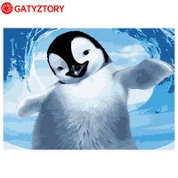gatyztory frame painting by number for adults penguin animals acrylic paint on canvas coloring by numbers for home decors