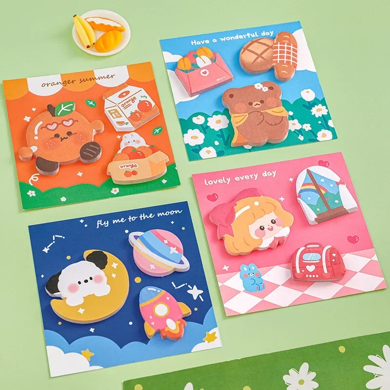 

4pcs/pack Cute Cartoon Combination Sticky Notes Ins Kawaii Points Memo Pads Stickable Message Paper Stationery School Supplies