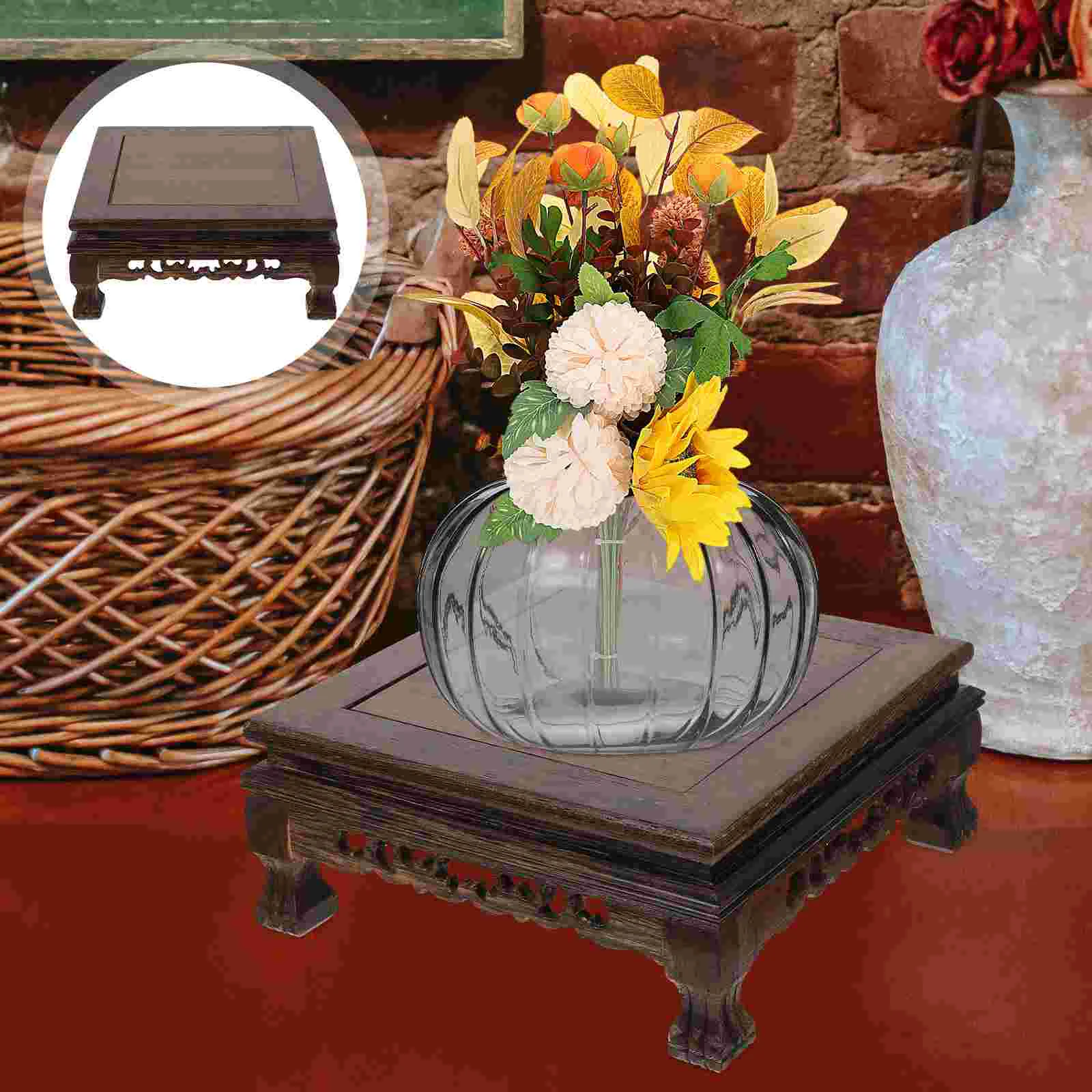 

Stand Base Wooden Display Crystal Pot Holder Planter Flower Vase Flowerpot Oriental Sphere Japanese Bamboo Rack Shelf Succulent