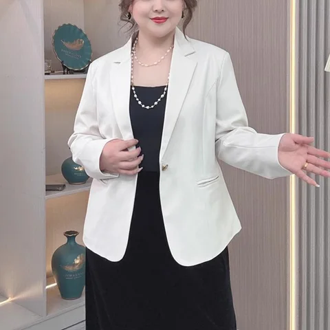 Женский короткий пиджак больших размеров для пышных миниатюрных облегающих весенне-осенних офисных повседневных пальто для отдыха, шикарное элегантное черное пальто