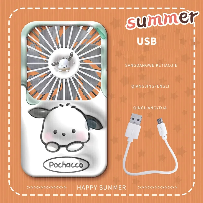 

Sanrio Kawaii Hello Kitty Fan Pochacco Kuromi Children's Cartoon Outdoor Portable USB Charging Mute Handheld Desk Fan Girl Gift